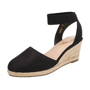 DREAM PAIRS Women's Black Wedge Espadrille Sandals