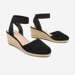 DREAM PAIRS Women's Black Wedge Espadrille Sandals