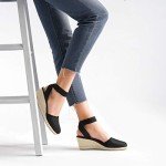 DREAM PAIRS Women's Black Wedge Espadrille Sandals