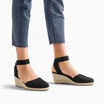 DREAM PAIRS Women's Black Wedge Espadrille Sandals