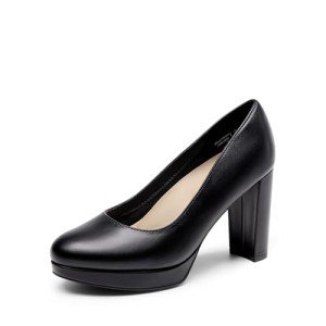 DREAM PAIRS Women's Black Chunky High Heel Pumps