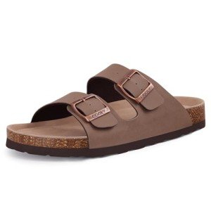 Brown Adjustable Buckle Cork Footbed Slide Sandals