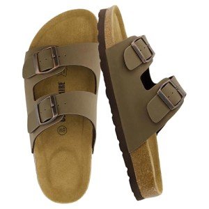 CUSHIONAIRE Women's Cork Footbed Double Buckle Sandals
