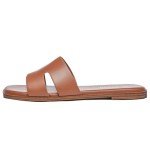 Rihero Women's Comfortable Brown Leather Flat Sandals