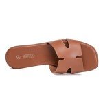 Rihero Women's Comfortable Brown Leather Flat Sandals
