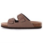 Brown Adjustable Buckle Cork Footbed Slide Sandals