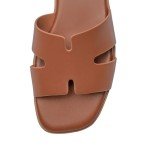 Rihero Women's Comfortable Brown Leather Flat Sandals