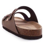Brown Adjustable Buckle Cork Footbed Slide Sandals