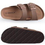 Brown Adjustable Buckle Cork Footbed Slide Sandals
