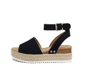 Black Open Toe Buckle Ankle Strap Sandals