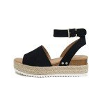 Black Open Toe Buckle Ankle Strap Sandals