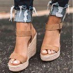 VICKI Women's Khaki Wedge Platform Sandals Size 8