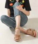 Brown Wedge Sandals for Women with Ankle Strap