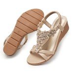 TEMOFON Women's Dressy Casual Wedge Sandals - Nude