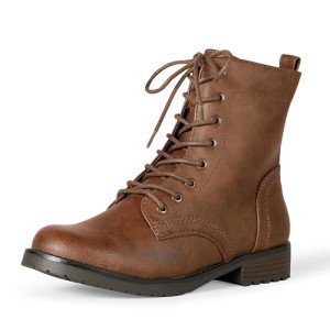 Cognac Lace-Up Combat Boots for Women, Size 8.5