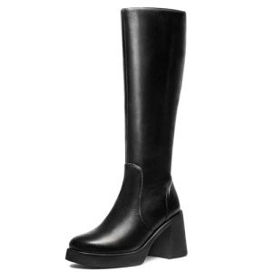 Black Knee High Platform Boots for Women