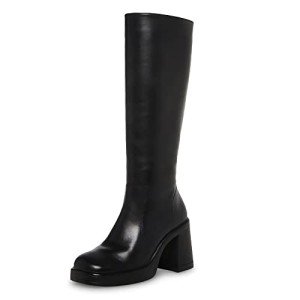 SOVANYOU Women's Black Leather Knee-High Platform Boots