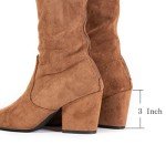 Brown Suede Thigh High Block Heel Boots