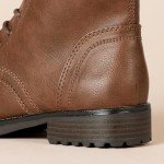 Cognac Lace-Up Combat Boots for Women, Size 8.5