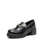 Black Platform Chunky Loafers for Women