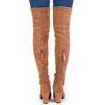 Brown Suede Thigh High Block Heel Boots