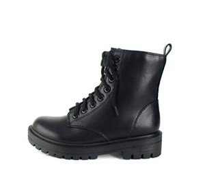 Lug Sole Lace-Up Combat Ankle Booties - Black