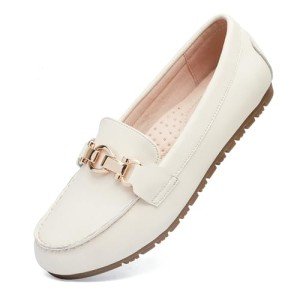 Beige Leather Slip-On Loafers for Women