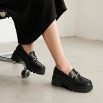 Black Platform Chunky Loafers for Women
