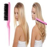 ZVOREI 8Pcs Hair Brushes Set with 4Pcs Topsy Hair Tail Tools 1Pcs Bristle Teasing Hair Brush 1Pcs Edge Control Brush 2Pcs Metal Pin Rat Tail Combs for Woman Girl Styling,Edge&Back Brushing Pink