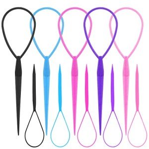WSYUB Topsy Tail Tools, 10Pcs Hair Styling Accessories, French Braid Tool Loop for Girls, 5 Colors, Large & Trumpet Sizes