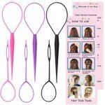 Luumxai 9pcs Topsy Hair Tail Tool and rat tail comb set,6pcs French Braiding Tool ring,3Pcs Metal Parting Combs,Woman Girl Hair Styling (Pink,Purple, Black)