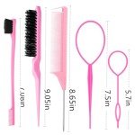 ZVOREI 8Pcs Hair Brushes Set with 4Pcs Topsy Hair Tail Tools 1Pcs Bristle Teasing Hair Brush 1Pcs Edge Control Brush 2Pcs Metal Pin Rat Tail Combs for Woman Girl Styling,Edge&Back Brushing Pink