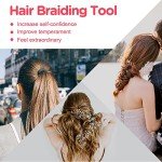 TsMADDTs Hair Braiding Tools Set, 8PCS Topsy Tail Tools, 8PCS French Centipede Braiders for French Twist Plait Ponytail, 10PCS Black Hair Ties Bulk