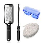 Professional Pedicure Kit, Stainless Steel Heel Scraper for Women Feet Care, Foot Pumice Stone for Feet Hard Skin Remover in Shower, Pumice Stone and Brush for Feet Callus Removal at Home/Salon