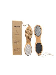 RDRKR Pumice Stone Foot File 4 in 1 Double Sided Foot Cleaner Kit Pedicure Steel Files Sandpaper Pumice Stone Boar Bristle Bamboo Foot Scrub
