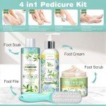 LUCOTIYA Tea Tree & Orange Flower Foot Soak Set - Salts, Foot File, Scrub & Urea Cream Pedicure Supplies for Dry, Cracked Feet - Foot Spa Pedicure Kit for Women Men