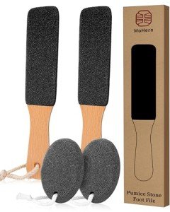 Pumice Stone Foot File, 4pcs Set Callus Remover for Feet with Wooden Handle, Pedicure Foot Scrubber to Remove Dead Skin, Dry, Rough, Corns Skin Scraper