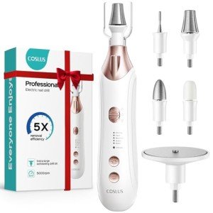 COSLUS Professional Manicure Pedicure Kit, 5-in-1 Electric Nail File for Toenail Hand Feet Care - Wider Grinder for Thick Nails, Cordless, 5 Speed, for Men Women Seniors Home Salon, White, C43(END10)