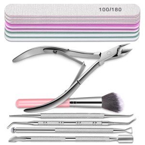TsMADDTs Nail Tool Kit with Nail Files and Buffers, Files 100 180, Polish Buffer, Cuticle Pusher, Cuticle Nippers, Peeler, Ingrown Toenail Lifters, Manicure Pedicure Tool,13PCS