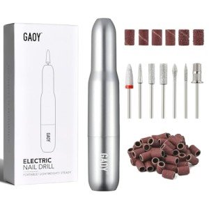 GAOY Electric Nail Drill for Acrylic and Gel, USB Electric Nail File, Portable Efile with Drill Bits, Manicure Pedicure Tools for Home Salon, Sliver