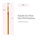 ERUIKA 10pcs Diamond Flame Titanium Cuticle Drill Bits Set, Professional Cuticle Nail Drill Bits for Dead Skin 3/32'' Nails Dry Manicure Pedicure Shape Remove Nail Salon Tools(Gold, Fine-F)