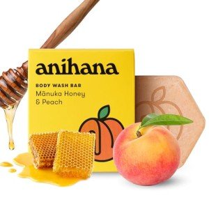 ANIHANA Body Wash Bar with Coconut Oil, Soap Free, Moisturizing, Gentle, Soft Skin Care, Refreshing Manuka Honey & Peach Scent 2.8 Oz