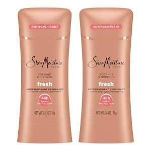 SheaMoisture Antiperspirant Deodorant Stick Fresh Coconut & Hibiscus 2 Count for 48HR Sweat & Odor Protection with No Parabens & No Mineral Oil 2.6 oz