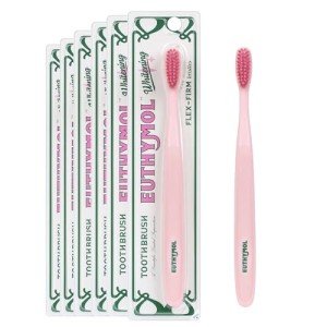 Euthymol Whitening Toothbrush (Pink, 6 Count) - Premium Soft Dual-Tension Bristles. Advanced Plaque Removal, Stain Reduction.