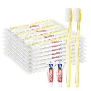 Disposable Toothbrush with Toothpaste Set Bulk, Individually Wrapped Soft Bristles Travel Size Medium Manual Toothbrushes Kit for Hotel/Travel/ Business/Donation/Homeless/Charity/Camping (30 Pack)