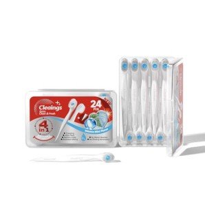 cleaings® Disposable Toothbrushes with Toothpaste Mini Travel Oral Care, 4-in-1 (Mini Brushes+Toothpaste+Tongue Scraper+Pick) Portable for Work,Camping Essentials(Intense Mint), 24 Count (Pack of 1)