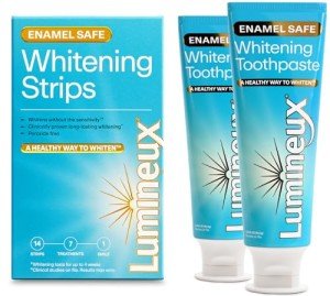 Lumineux Whitening Starter Set – Peroxide Free - Enamel Safe for Whiter Teeth – Includes 7 Whitening Treatments & 2 Pack Whitening Toothpaste, Fluoride Free & Dentist Formulated