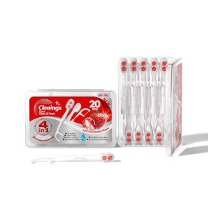 cleaings® Disposable Toothbrushes with Toothpaste - 4-in-1 Mini Travel Toothbrushes, Built-in Tongue Scraper, Floss & Picks for On-The-Go, Camping, Work (Strawberry)