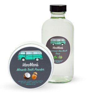 Vanman's - Oral Mouth Care Kit with Powder Toothpaste (2.5 Ounce) and Oral Rinse Mouthwash (8 Ounce) - Aloe, Mint Remineralizing Mouthwash and Tooth Powder with Coconut Charcoal, Egg Shell