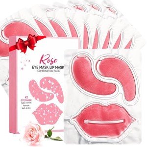 10 Pair Under Eye Mask & 10 Pair Lip Mask Skincare Set, Rose Pink Lip Patches & Under Eye Patches for Puffy Eyes, Dark Circles, Dry Lips Lines, Deep Hydrating Moisturizing, Gifts for Mom Women